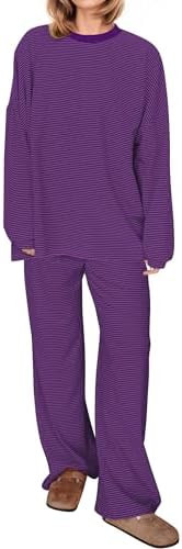 MISSACTIVER Women's 2 Piece Striped Lounge Set Long Sleeve Oversized T-Shirt Wide Leg Pants Match... | Amazon (US)