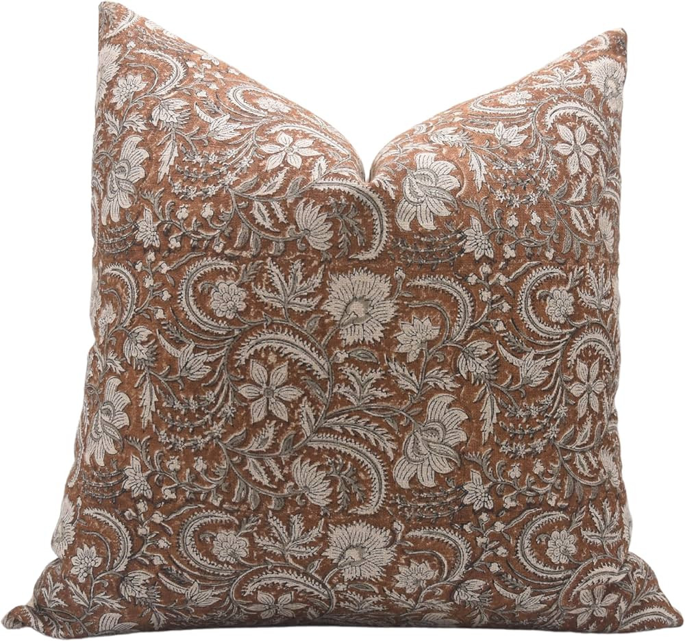 Fabritual Block Print Handmade Thick Linen 14X14 Throw Pillowcase Cushion Cover with Zipper for S... | Amazon (CA)