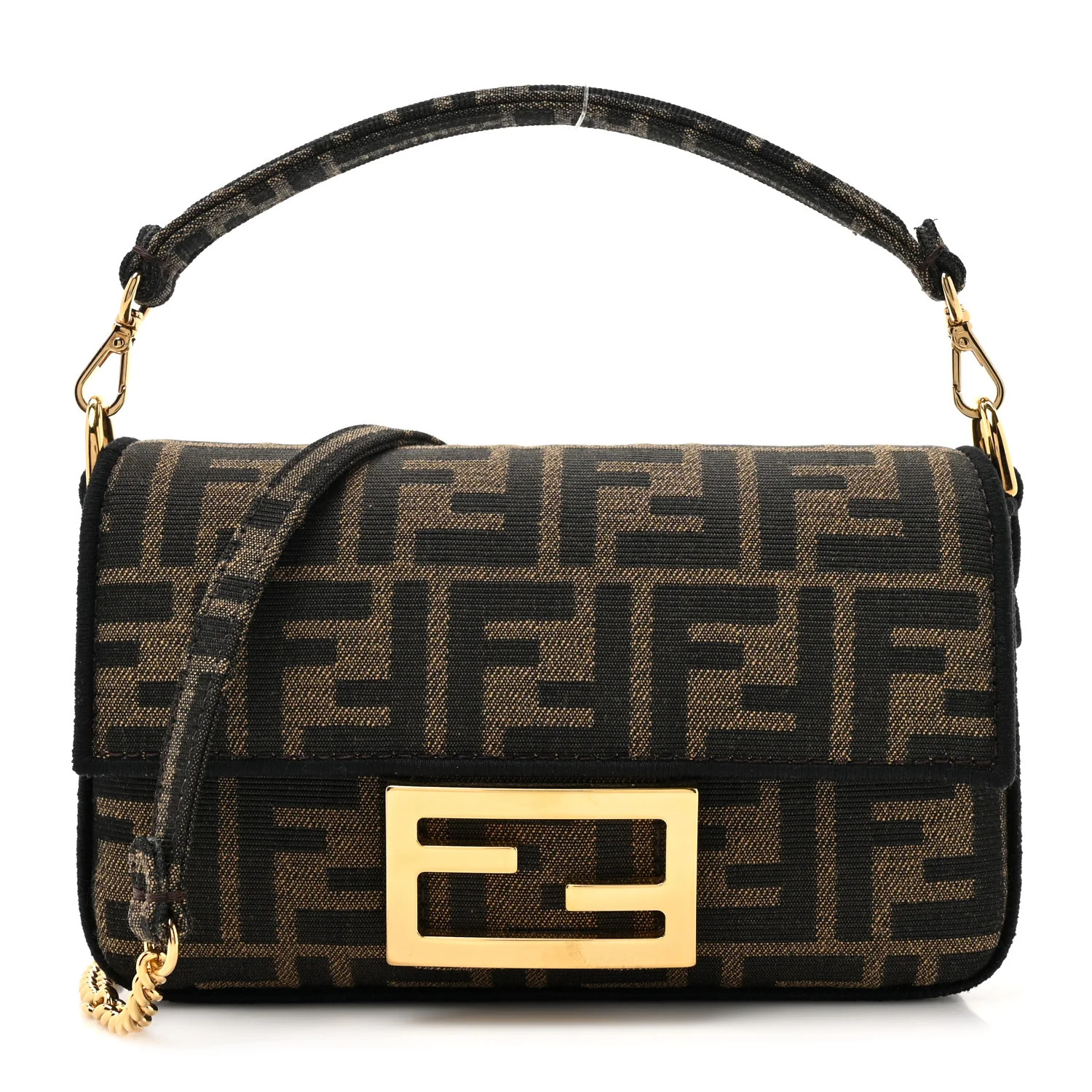 Fabric Jacquard FF 1974 Mini Baguette Tobacco Moro Black | FASHIONPHILE (US)