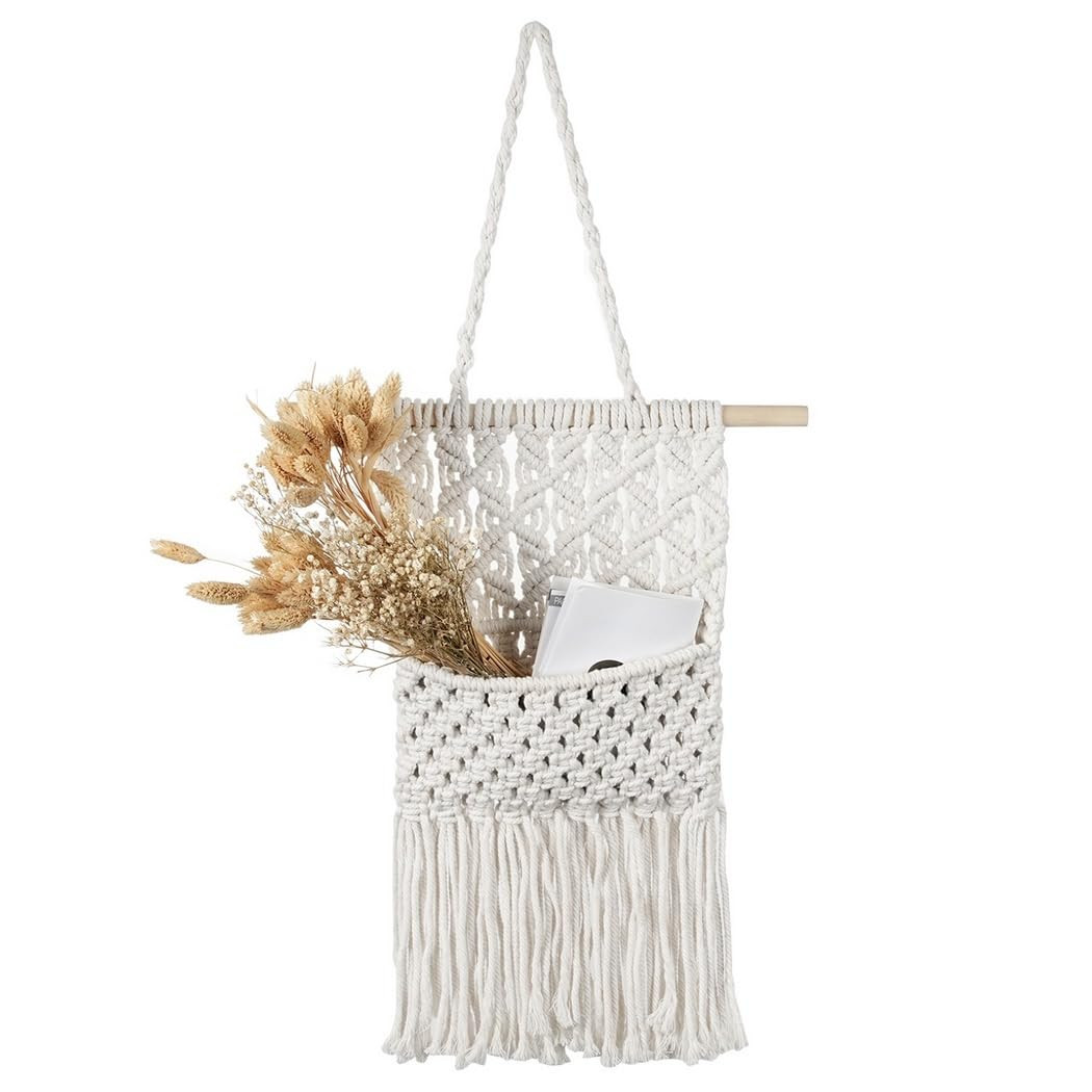 Boho Macrame Wall Pocket, Cotton Woven Organizer for Home Decoration, Hanging Magazine Storage | Amazon (US)