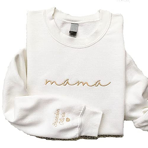 Mama Embroidered Sweatshirt - Mama Crewneck Shirt - Gift for New Mom Custom Mom Shirt with Kids Names on Sleeve - Mother's Day Gift - Any Name Embroidered - Grammy Mimi Mom Mother - FAST SHIPPING! | Amazon (US)