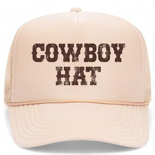 Cowboy Hat Trucker Hat | Vintage Trendy Funny Cowgirl Country Western Summer | Premium Mesh Foam Snapback Hat for Men & Women (US, Alpha, One Size, Tan) | Amazon (US)