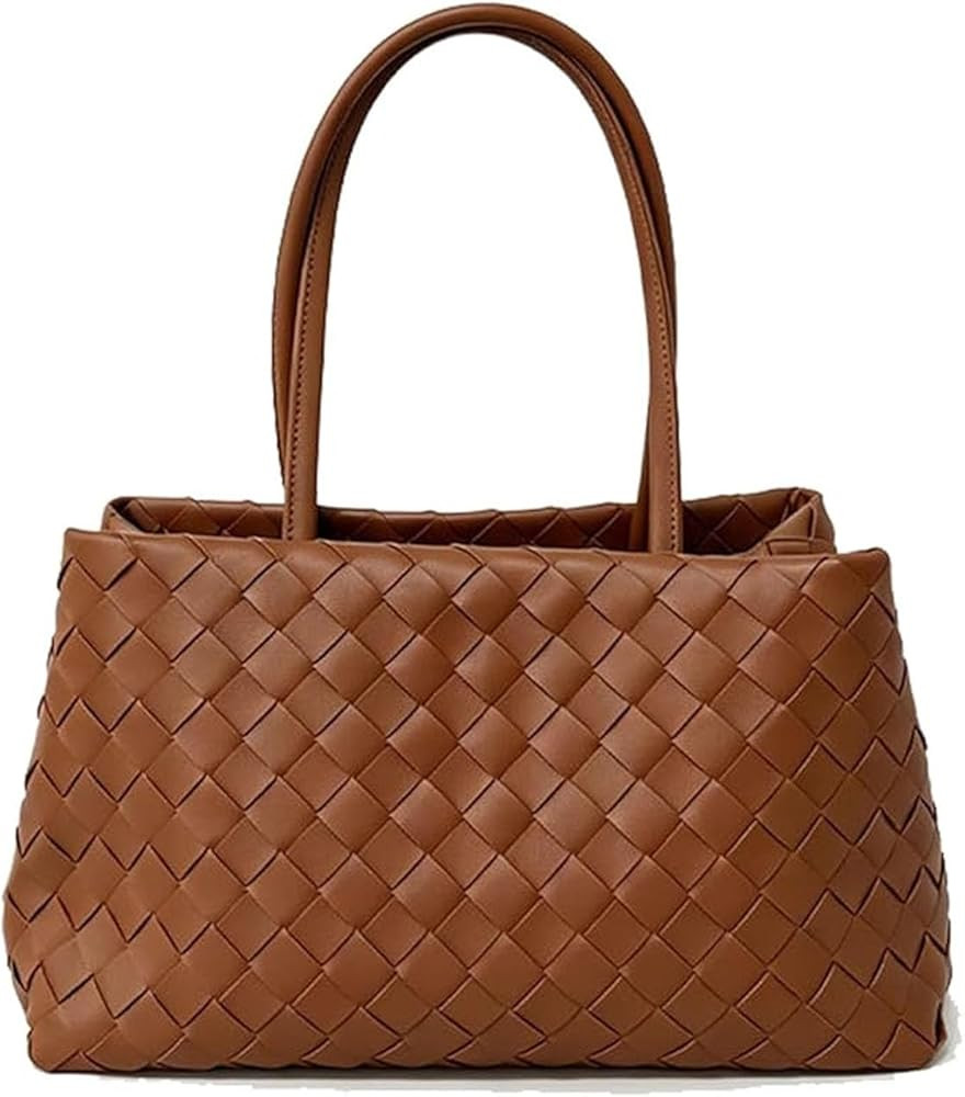 1060 Woven Tote Bag for Women, Vegan Leather Shoulder Bag with Zipper, Soft Slouchy Handbag for W... | Amazon (US)