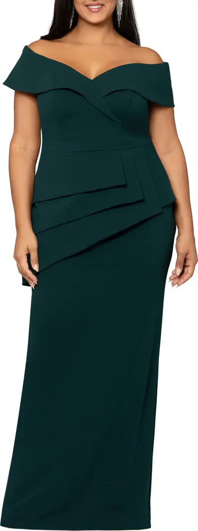 Xscape Off the Shoulder Scuba Crepe Column Gown | Nordstrom | Nordstrom