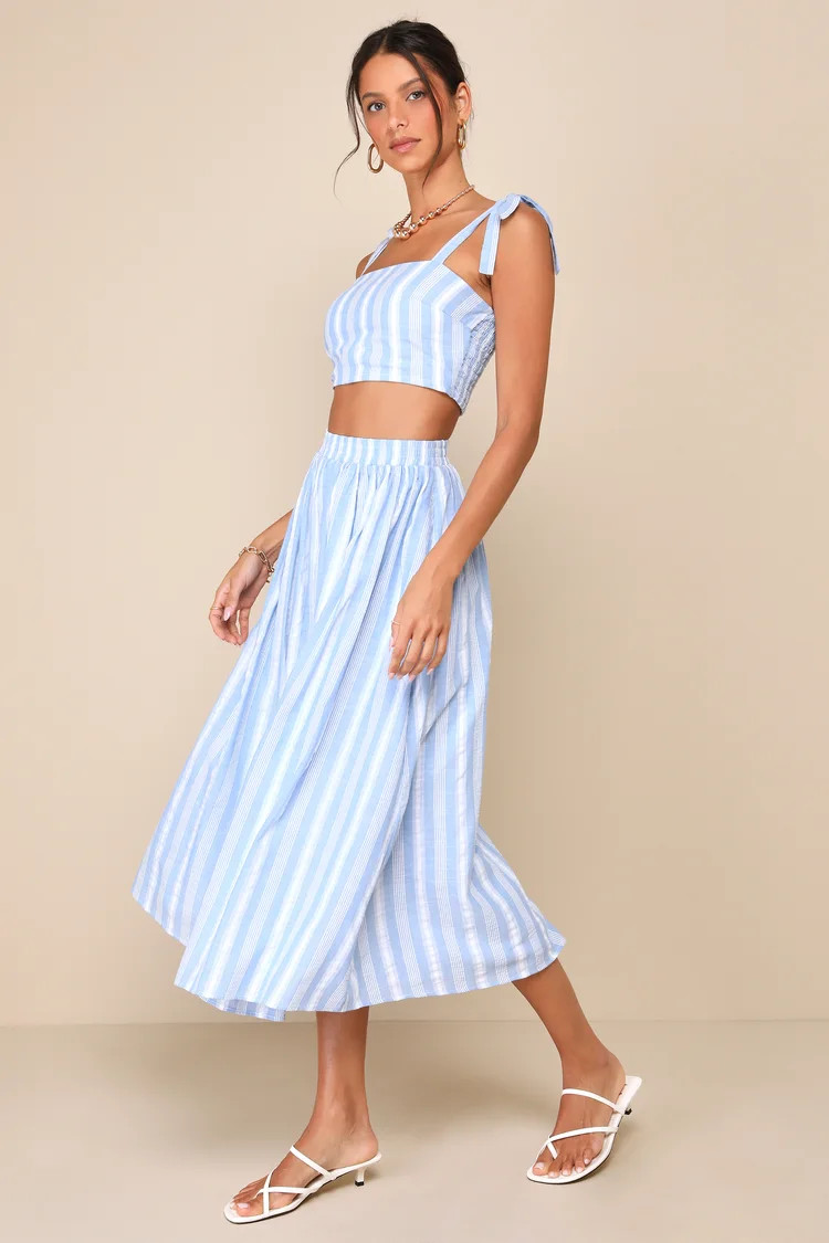 Cheerful Season Blue Striped Two-Piece Midi Dress With Pockets | Lulus