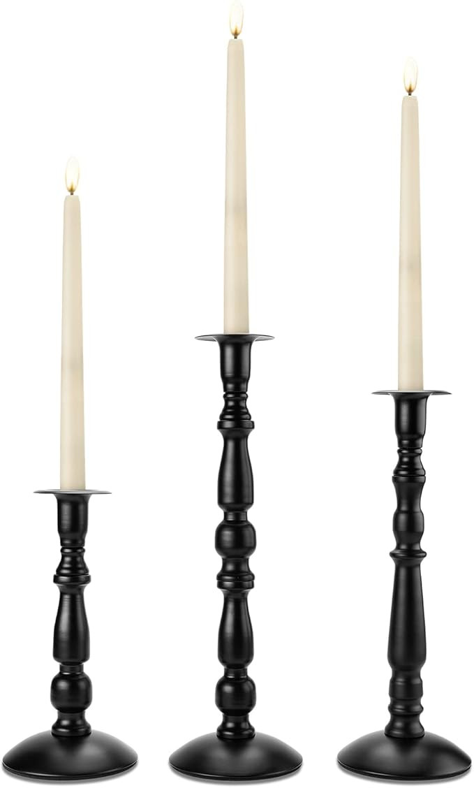 Candle Stick Candle Holder, Image 3 Pcs Black Matte Taper Candle Holder, Rust-Proof, Non-Slip, Me... | Amazon (US)