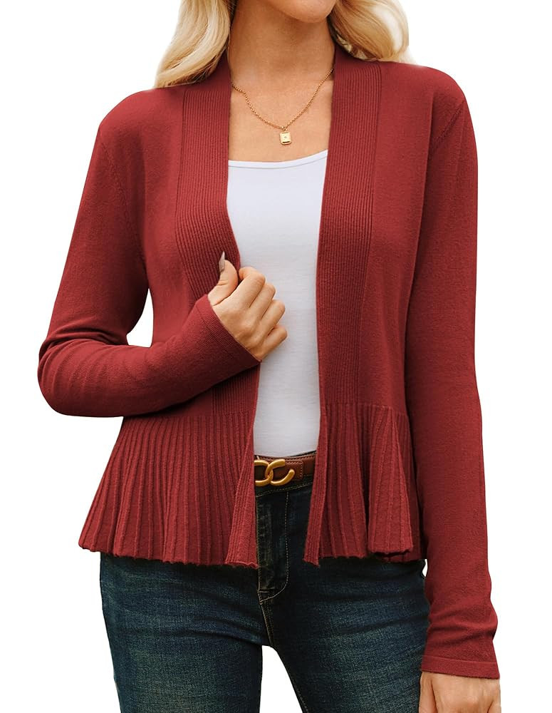 GRACE KARIN Women's Lightweight Draped Open Front Cropped Cardigan Long Sleeve Sweaters Peplum Kn... | Amazon (US)