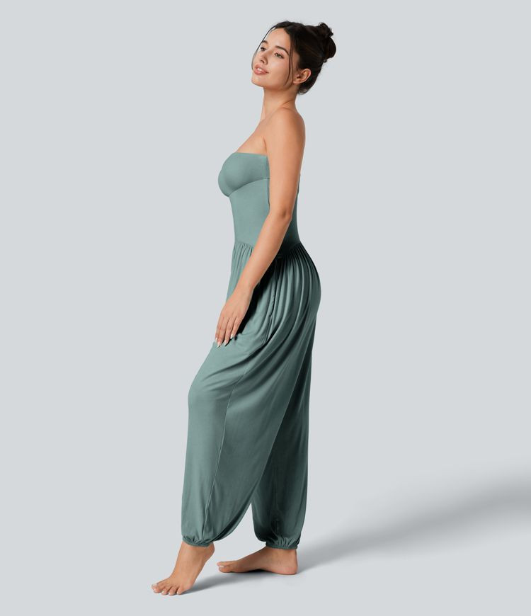 Women’s Ribbed Tube Backless Side Pocket Casual Jumpsuit - Halara | HALARA
