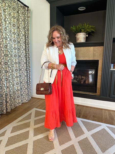 Styling this lined gauze dress really takes it up a notch. It’s good all by itself, but really a wow styles. 
Dress size L
Blazer size XL
Shoes tts or size down in inbetween 
Gibson look 10% off code NANETTE10
Avara 15% off code NANETTE15

Sunday dress spring dress vacation dress 

#LTKmidsize #LTKover40 #LTKwedding