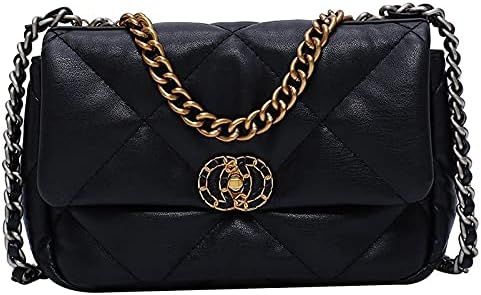 Women Black Quilted Purse - Quilted crossbody bags for women - Classic Soft PU Leather Flap Quilt... | Amazon (US)