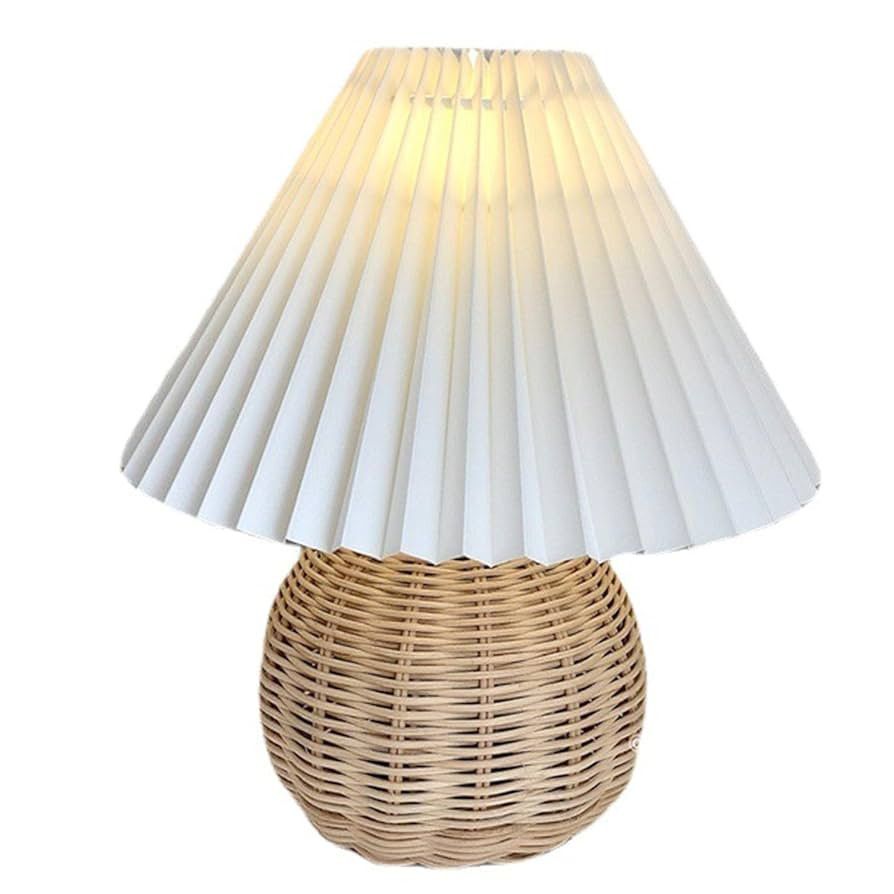 Table Lamps for Living Room, Retro Lamp Small Pleated Table Lamp Rattan Metal Base Modern Bedside... | Amazon (US)