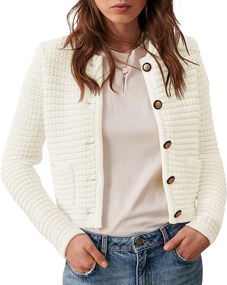 Saodimallsu Women's Cropped Cardigan Sweaters 2023 Fall Chunky Knit Open Front Button Down Long S... | Amazon (US)