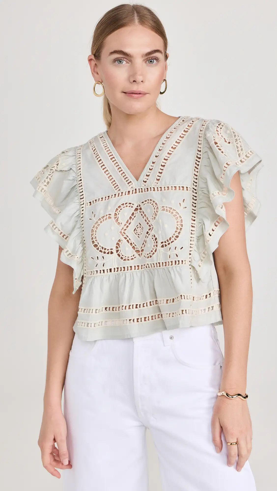 Sea Blaire Eyelet Flutter Sleeve Top | Shopbop | Shopbop
