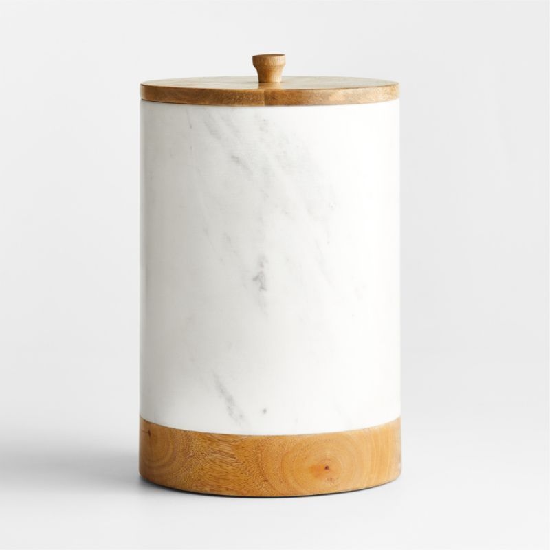5 Lb Extra-Large White Marble Kitchen Canister with Wood Lid + Reviews | Crate & Barrel | Crate & Barrel