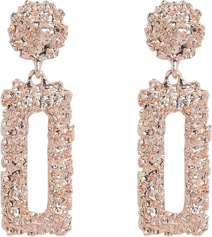 Statement Drop Earrings Gold Rectangle Geometric Dangle Earrings Women Fashion Jewelry for Party ... | Amazon (US)