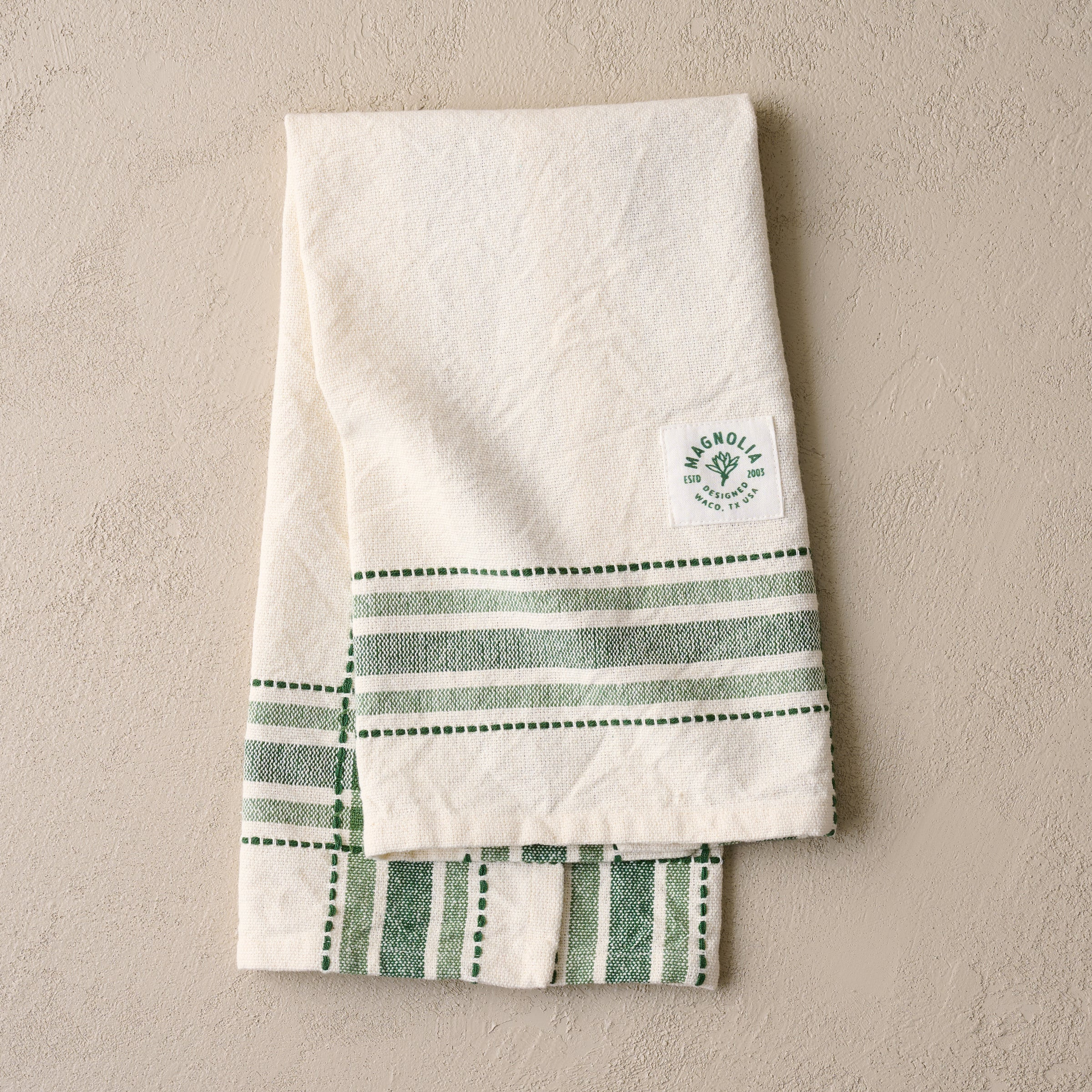 Magnolia Vintage Green Border Tea Towel | Magnolia