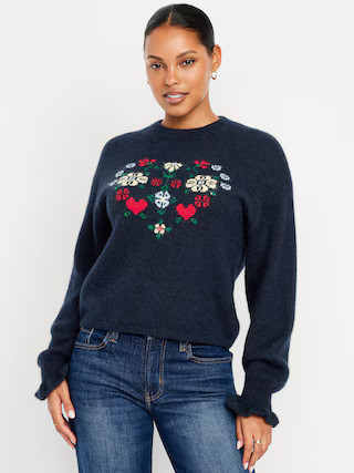 Loose Crew-Neck Wool-Blend Graphic Cropped Sweater | Old Navy (US)