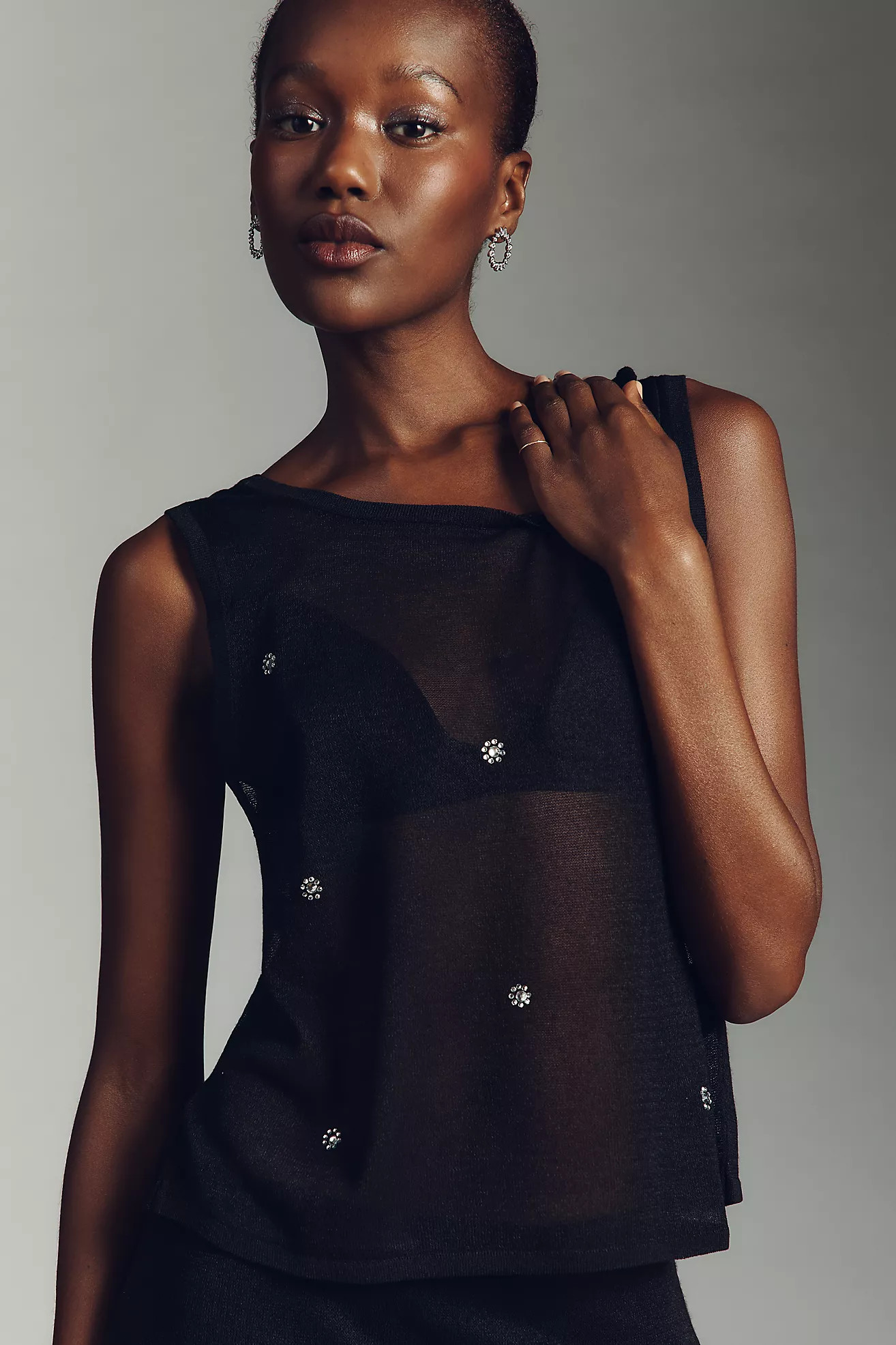 Pilcro Sheer Embellished Knit Tank Top | Anthropologie (US)