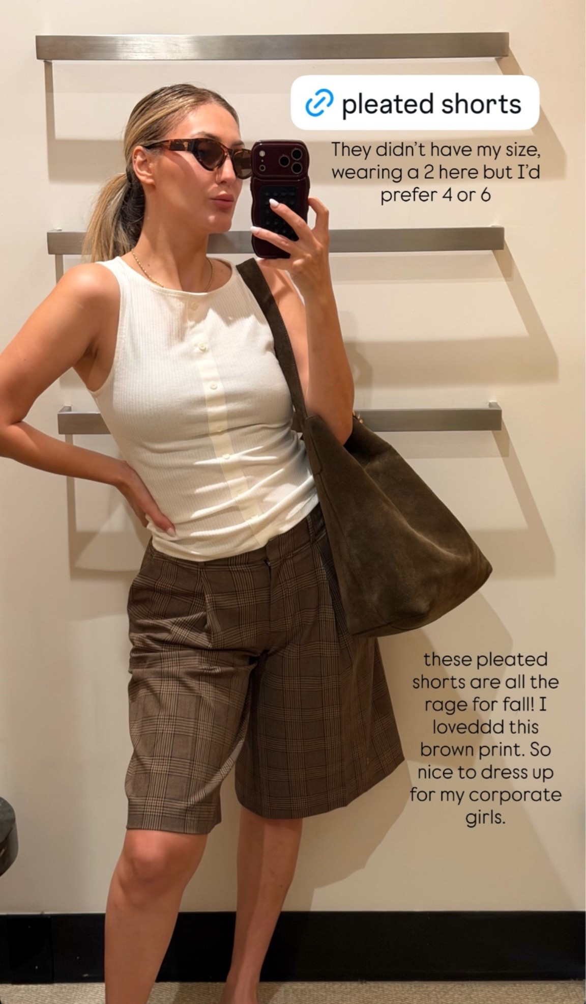Aritzia try-on postpartum 

Brown pleated shorts wearing size 2 (not my size currently), 6 felt a lot more comfy for me

Cateye women’s polarized sunglasses - in coffee and crème 
Jelly sandals in caramel, TTS or size one up
Suede bucket bag - in olive, linked the new version
White ribbed tank, small 

Aritzia haul 
Aritzia favorites 
Postpartum outfits 
Fall outfits 
Transitional fall outfits 
Madewell handbag

@Aritzia @Madewell

#LTKxMadewell #LTKmomlife #LTKootd