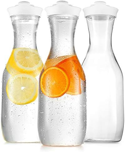 DilaBee Water Carafe with Lids - 3 Pack - Plastic Juice Pitcher Carafes for Mimosa Bar, Milk, Smo... | Amazon (US)