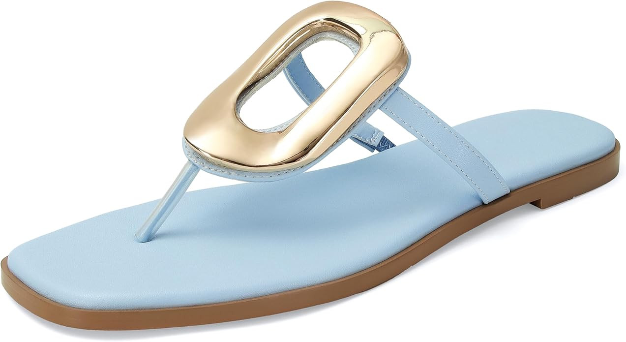 Wnshonzy Flip-Flops for Women Thong Sandals Flat Slip on Slides Beach Comfort Open Square Toe Lad... | Amazon (US)