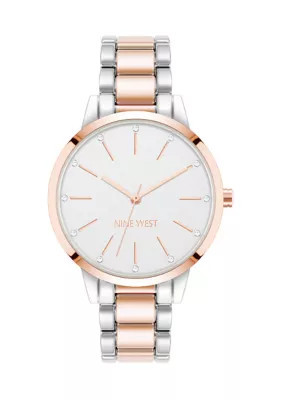 Nine West Women's Quartz Round Two-Tone Alloy Link Bracelet Watch | Belk