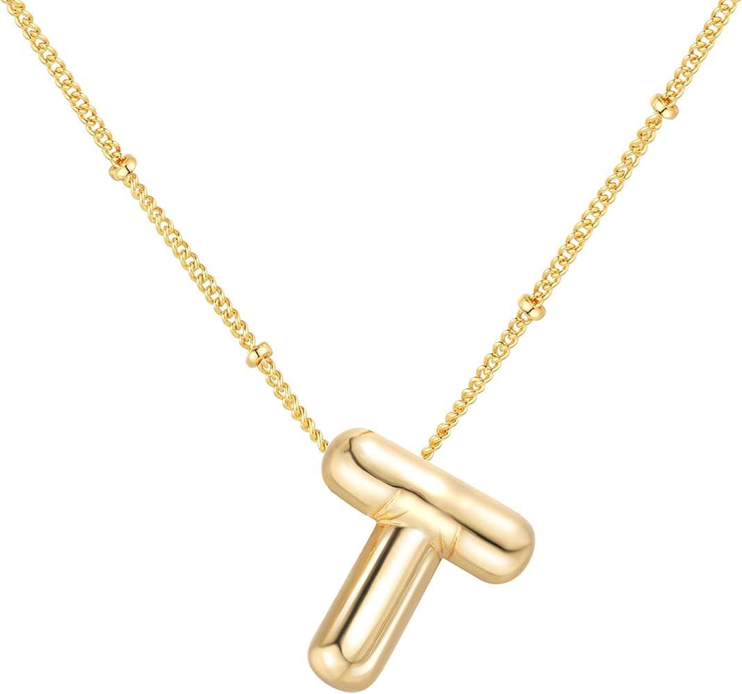 Bubble Letter Necklace Balloon Initial Necklaces for Women Girls Dainty Alphabet Pendant 14K Gold... | Amazon (US)