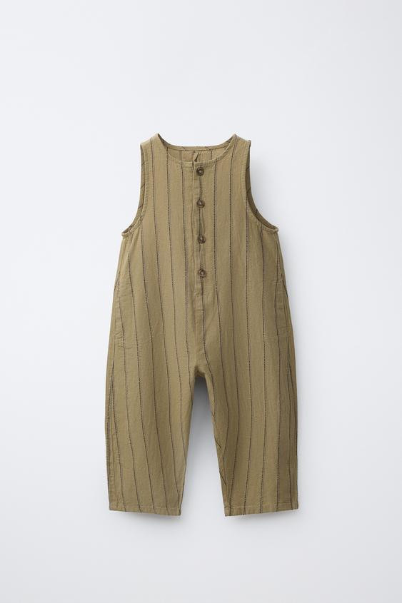 COTTON LINEN BLEND STRIPED OVERALLS | Zara US