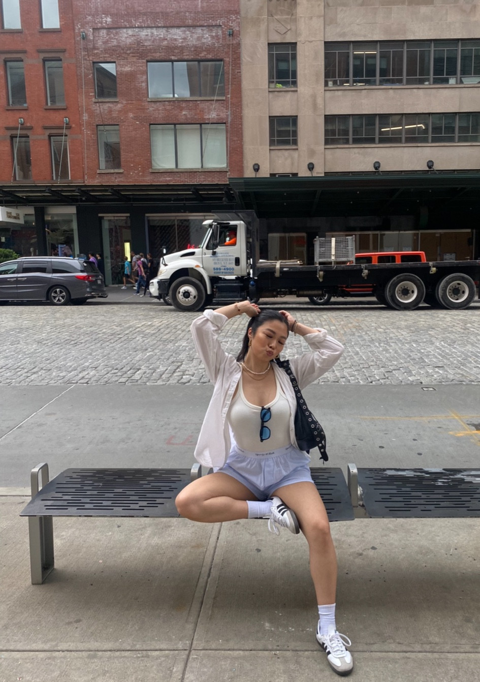 NEW YORK FIT 

Wearing a blue striped (boxer) short with a white top and a white blouse to make is more casual. Topping it off with some nice jewelry and the blue glasses to match the rest 🩵

#LTKHoliday #LTKfindsunder100 #LTKeurope