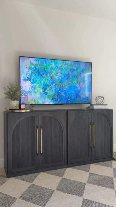 The @tcl_usa F8D in Jeff's office is a Amazon Prime Day deal! We love the picture quality, QLED technology and it's been so useful in here! Also loving these cabinets from Amazon! Currently 20% off and under $450! You can combine multiple ones to fit your space. Use it in the dining room, living room, as a media console, etc! We got two here. Soft close and lots of storage space!