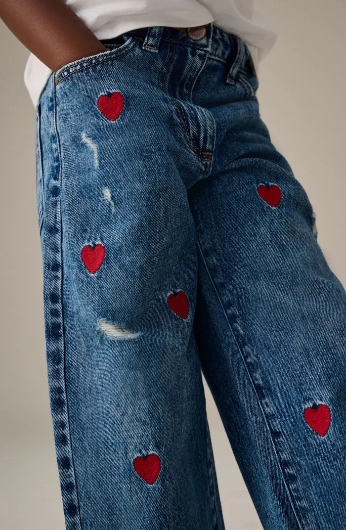 NEXT Kids' Heart Embroidered Barrel Jeans | Nordstrom | Nordstrom