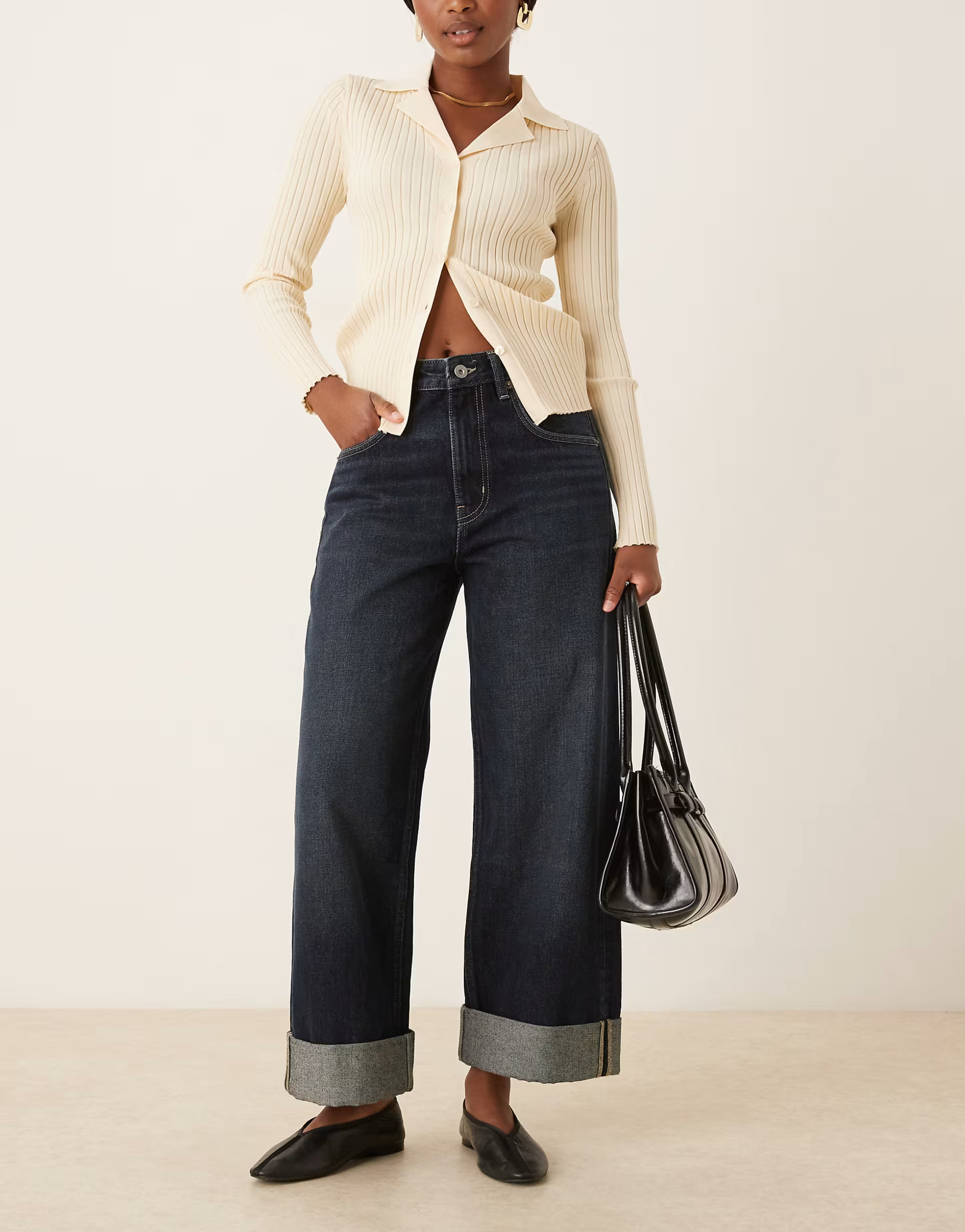 Mango Celia 100% cotton turn up straight jean in indigo | ASOS | ASOS (Global)