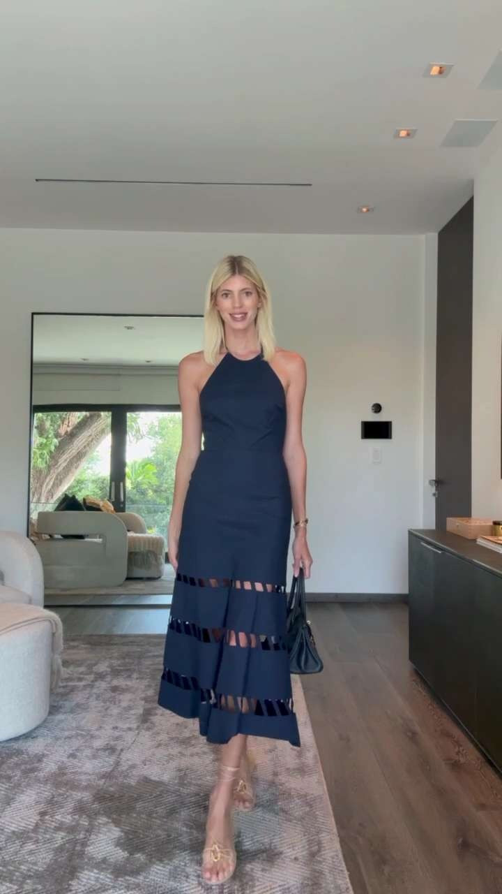 This dress is so flattering ✨🤍 I love a good navy blue dress! 

 #LTKStyleTip #LTKShoeCrush #LTKItBag