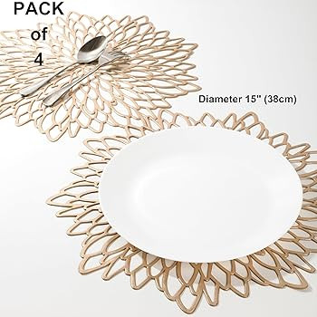 Snowkingdom 4 Pack Gold Placemats Metallic Pressed Vinyl Golden for Dinning Table Place Mats Roun... | Amazon (US)