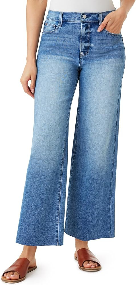 WallFlower Women's Fearless Curvy Wide Leg High-Rise Juniors 27" Ankle Denim and Twill Pants | Amazon (US)