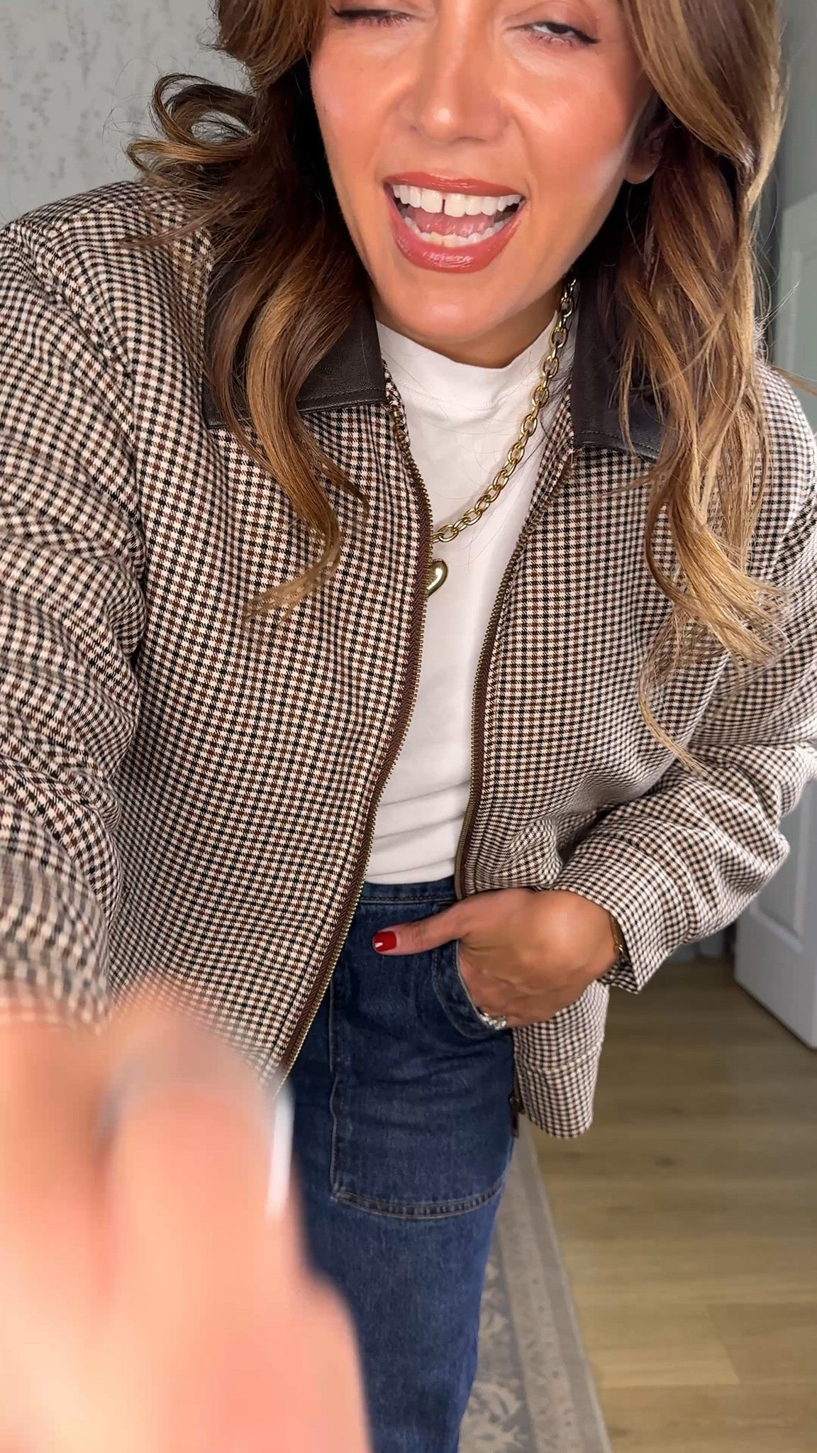 The cutest houndstooth jacket that is actually WARM!! Love the faux leather collar! I’m 5’7” in a size small. Jeans in a 4.

#LTKOver40 #LTKTall