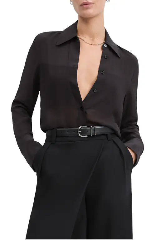 Favorite Daughter The Sheer Sophistication Button-Up Shirt in Black at Nordstrom, Size Small | Nordstrom