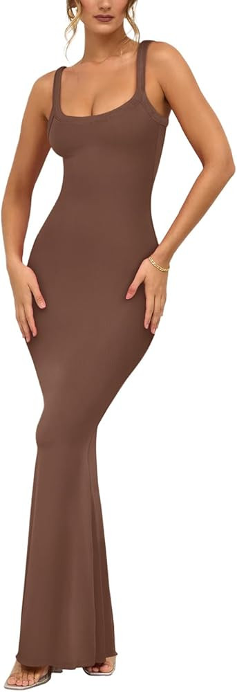 REORIA Women's 2024 Trendy Sexy Lounge Slip Long Tank Dress Elegant Sleeveless Backless Ribbed Ba... | Amazon (US)