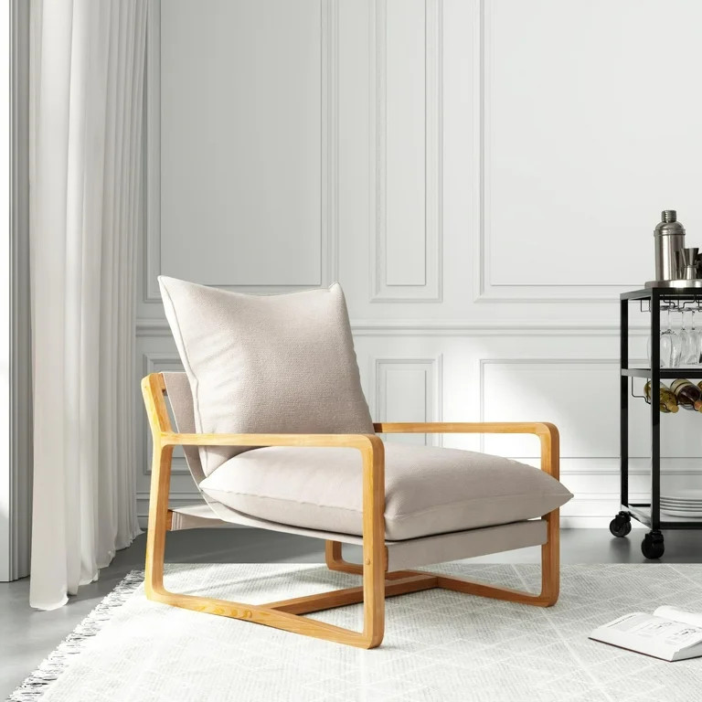 Better Homes & Gardens Wooden Ezra Sling Chair, Cream Boucle - Walmart.com | Walmart (US)