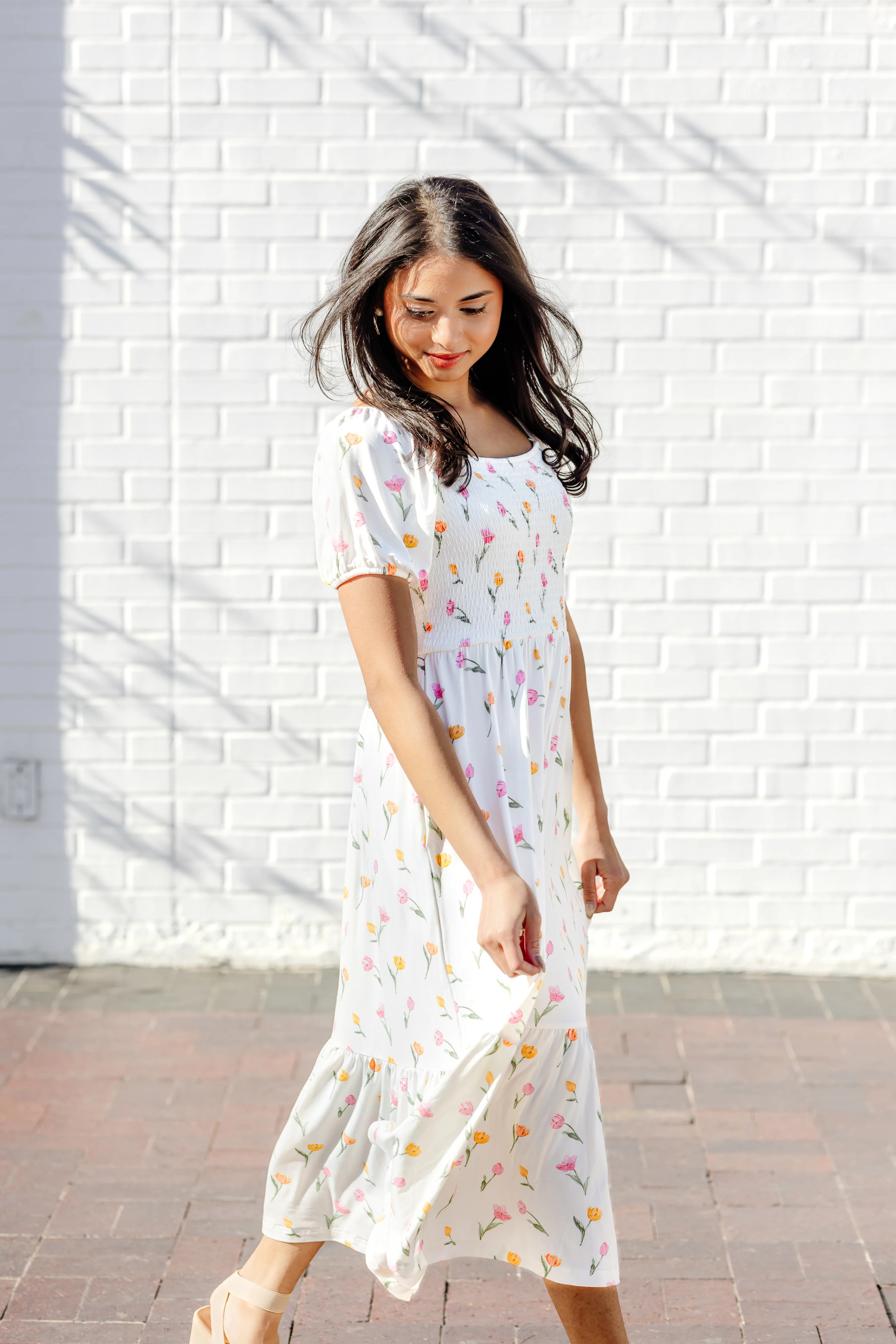 Women's Smocked Dress in Tulip | Kyte Living