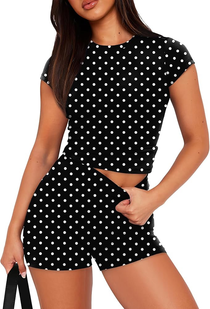 SAMPEEL Womens Two Piece Lounge Sets Casual Summer Outfits 2 Piece Short Matching Clothing Set | Amazon (US)