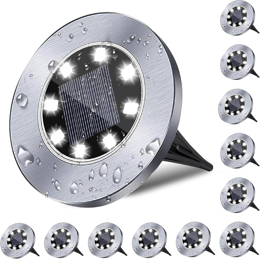 4.6 Inch Diameter Solar Ground Lights, Waterproof Solar Garden Lights, Outdoor Garden Waterproof ... | Amazon (US)