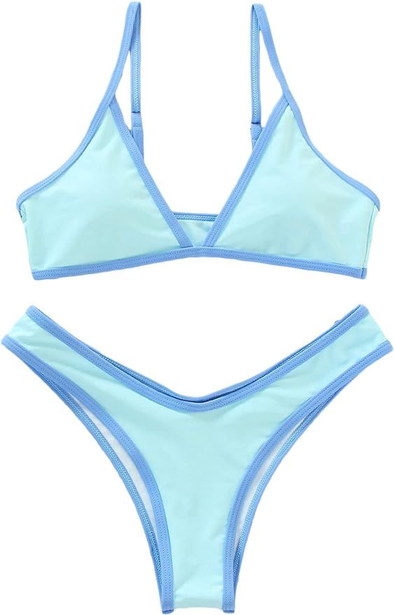 WDIRARA Women's Spaghetti Strap Triangle Bikini Bathing Suit 2 Piece Swimsuit | Amazon (US)