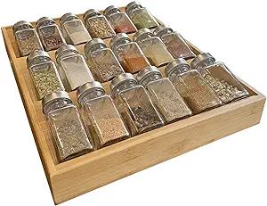 Simhoo Bamboo Spice rack In-Drawer Kitchen Cabinet Spice 18 Bottle Holder Tray for Storage/Organi... | Amazon (US)