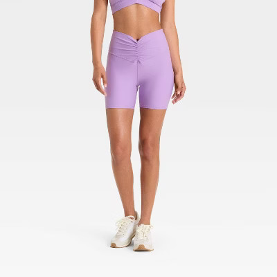 Women's 5" High-Rise Ruched Waist Bike Shorts - JoyLab™ Purple M | Target