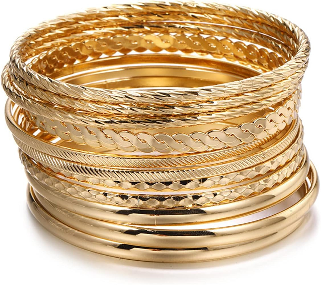 FUNOJOY Gold Bangle Bracelets for Women,14K Gold Plated Boho Indian Multi Stackable Bracelets Gol... | Amazon (US)