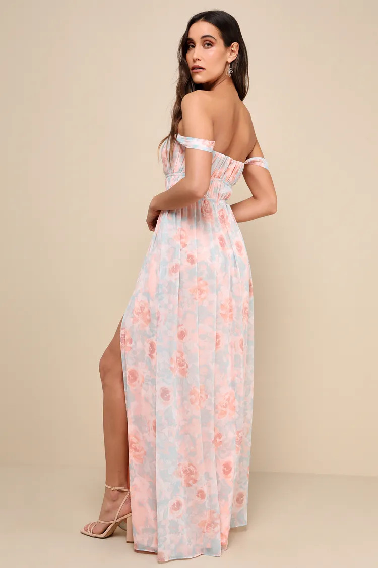 Exceptional Sweetness Peach Floral Off-the-Shoulder Maxi Dress | Lulus