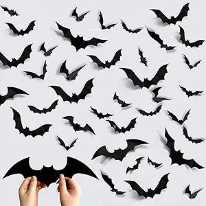 Kijamilee 96PCS Halloween 3D Bats Decoration, 4 Different Sizes Realistic PVC Scary Bat Stickers ... | Amazon (US)