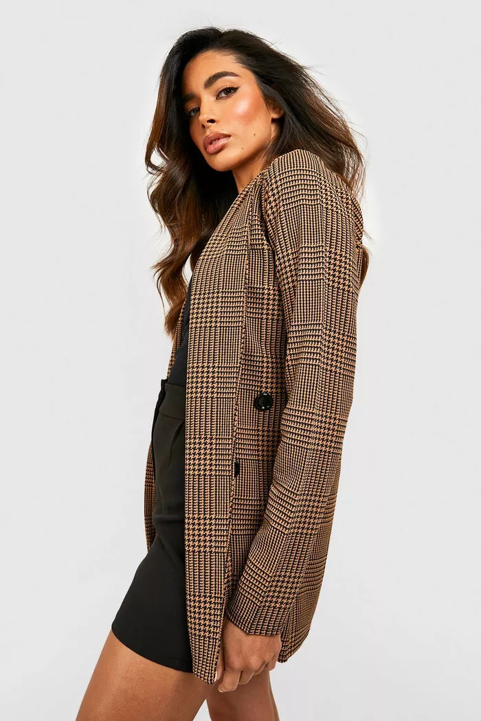 Basic Jersey Knit Dogtooth Relaxed Fit Blazer | boohoo (US & Canada)