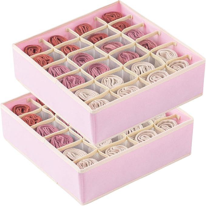 Qozary 2 Pack Socks Underwear Drawer Organizer Divider, 24 Cell or 16 Cell Collapsible Cabinet Cl... | Amazon (US)
